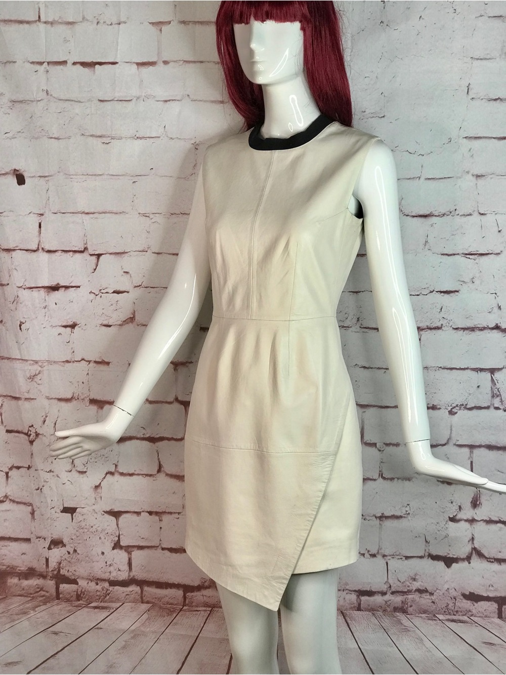 TRINA TURK Dalia Ivory Cream Lamb Leather Asymmetrical hem Dress Size 2 - Picture 13 of 16